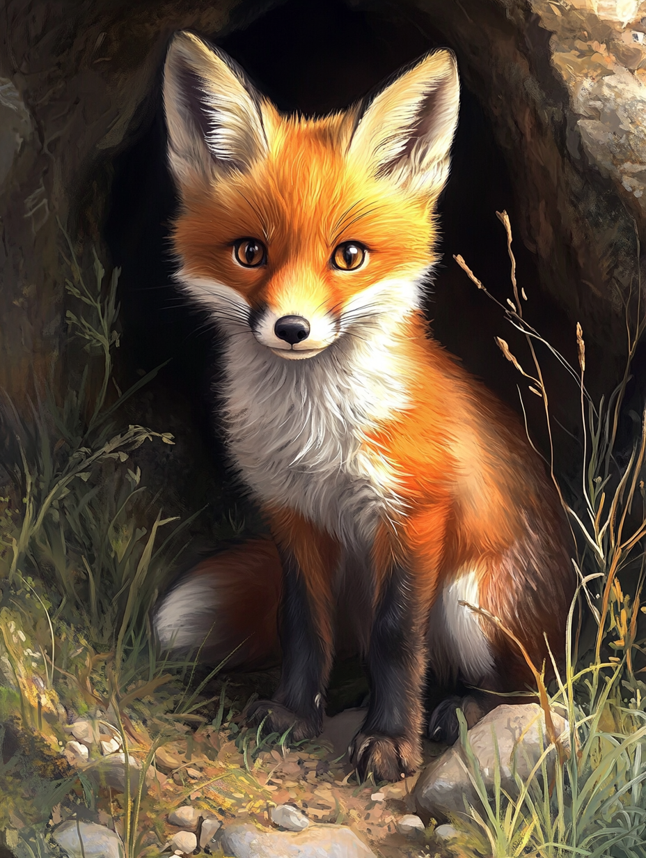 Petit renard au seuil de son terrier