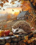 Nature, apples and curious hedgehog