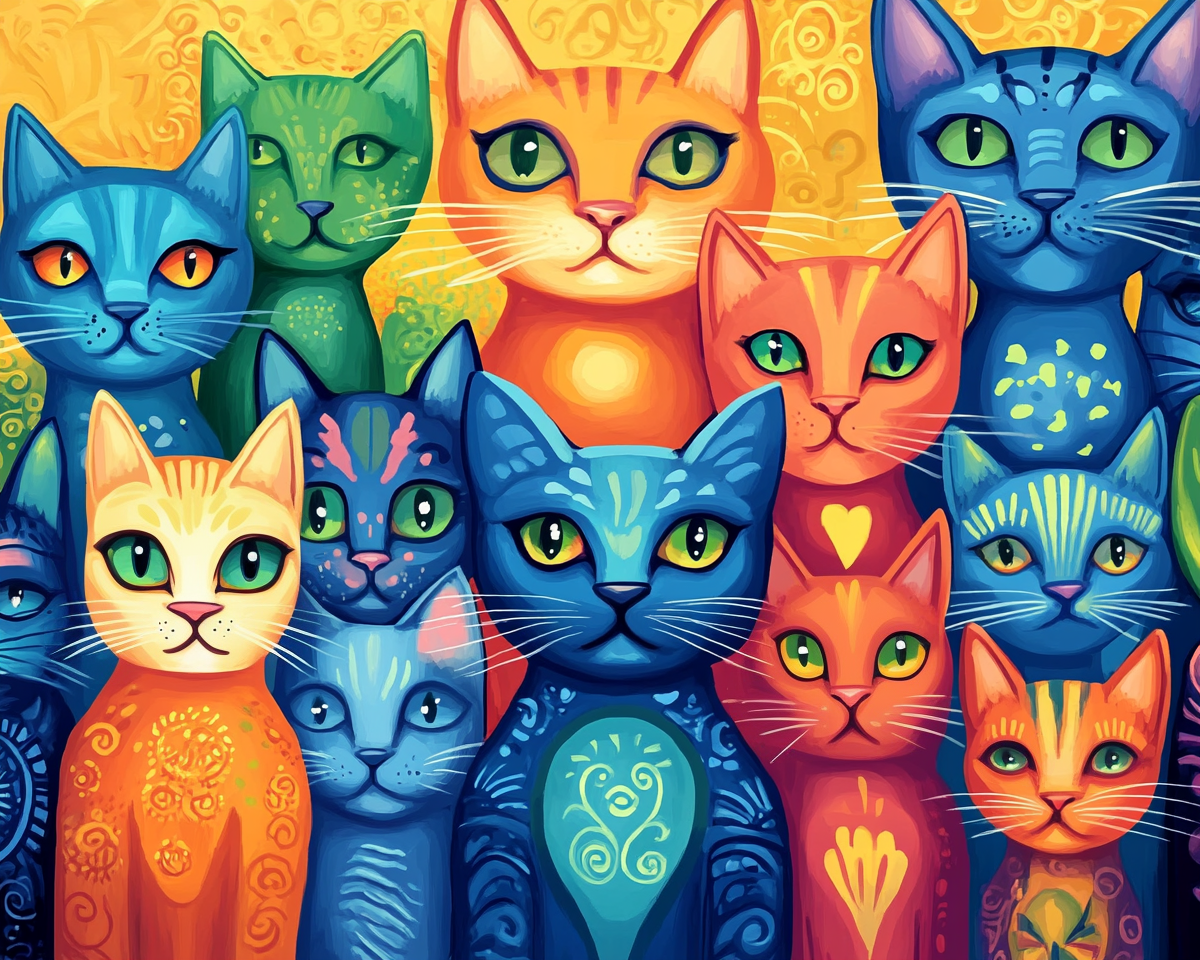 Palette of colorful cats