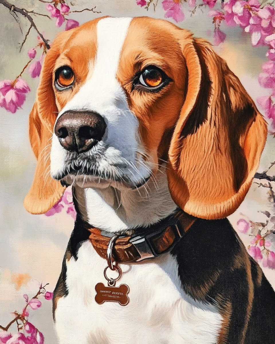 Portrait of a Beagle in Spring