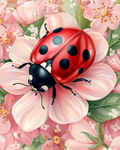 Ladybug strolling in a pink garden