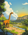 Sauropode dans la vallée ensoleillée