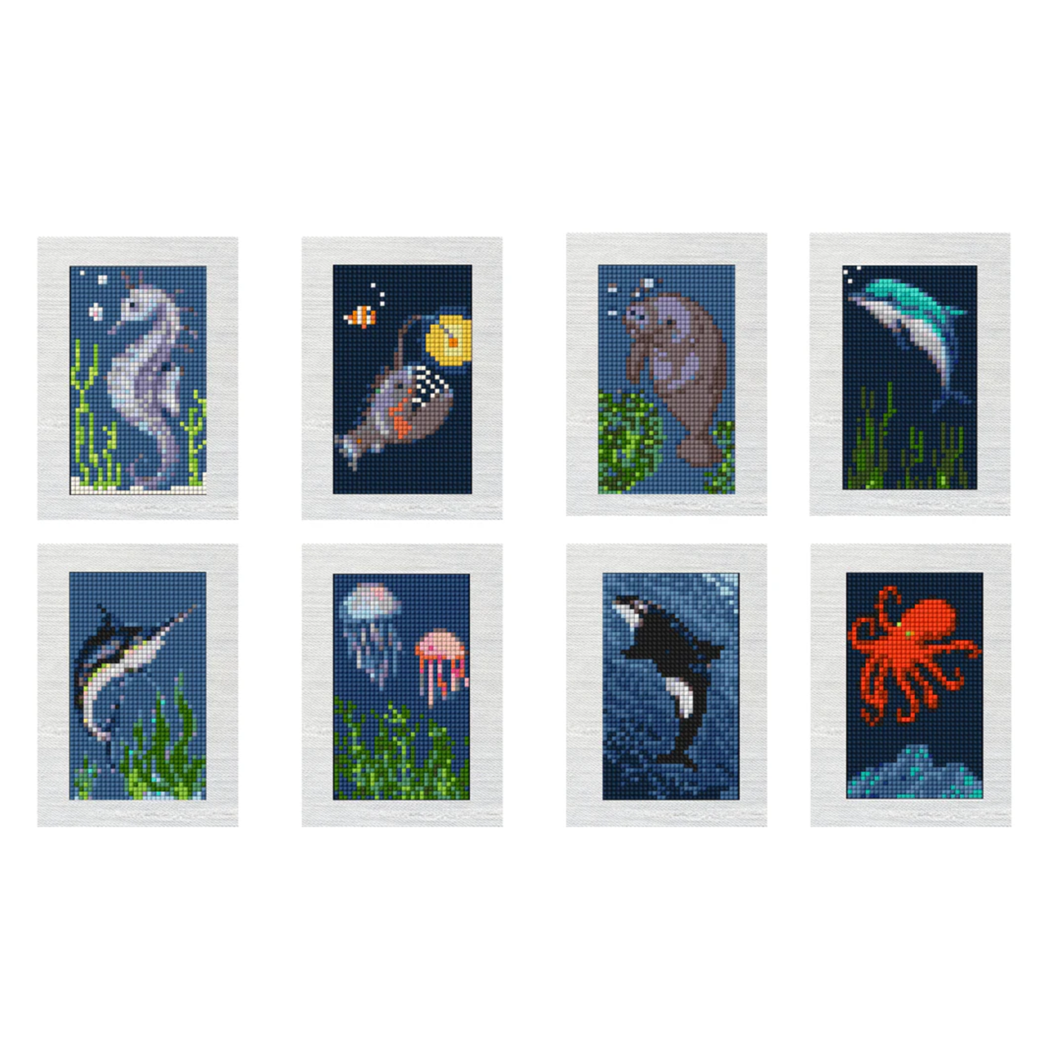 Lot de 8 Mini Diamond Painting – Animaux des fonds marins