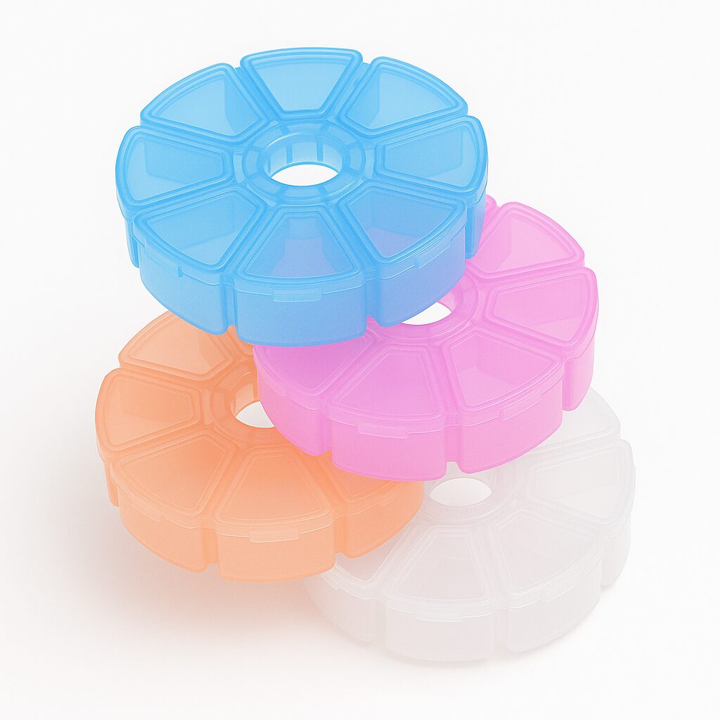 Boîte ronde 8 compartiments pour rangement de diamants