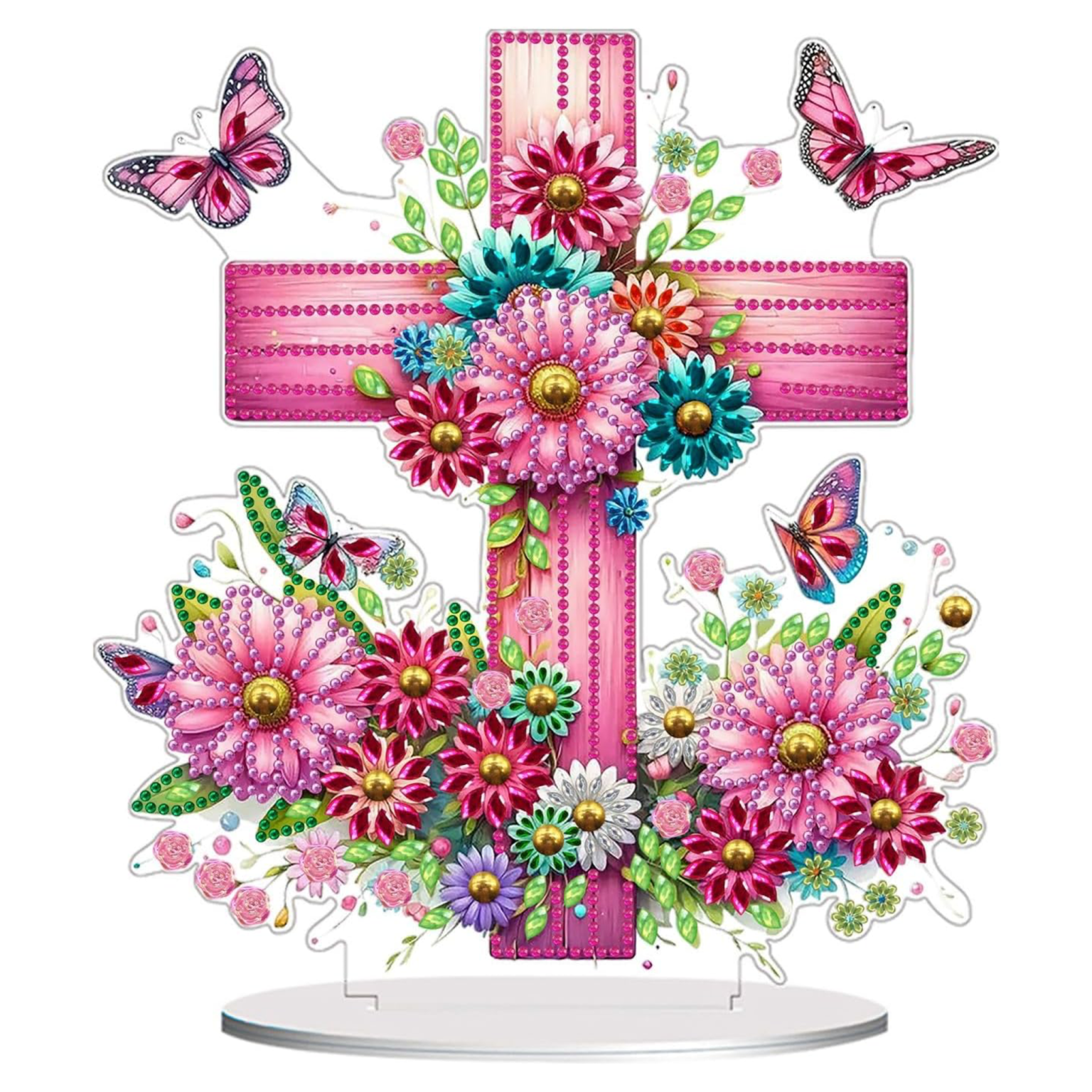 Croix Fleurie et papillons – Objet Décoratif sur Pied