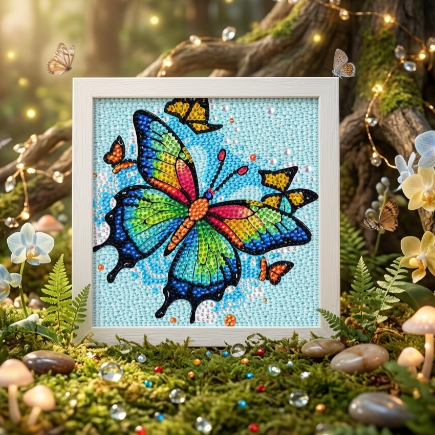 Papillon magique aux ailes vibrantes – Mini Cadre avec Pied Support