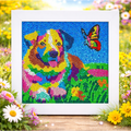 Le chien et le papillon – Mini Cadre avec Pied Support