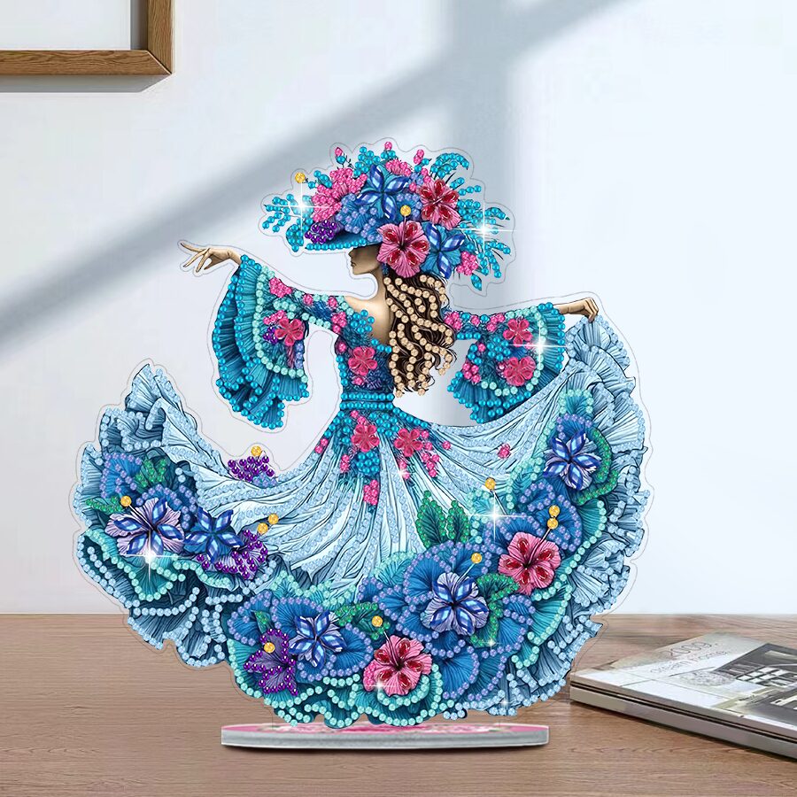 Danseuse florale en robe bleue – Objet Décoratif sur Pied