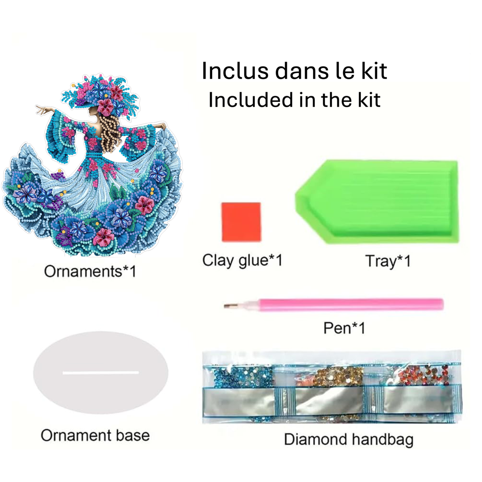 Danseuse florale en robe bleue – Objet Décoratif sur Pied