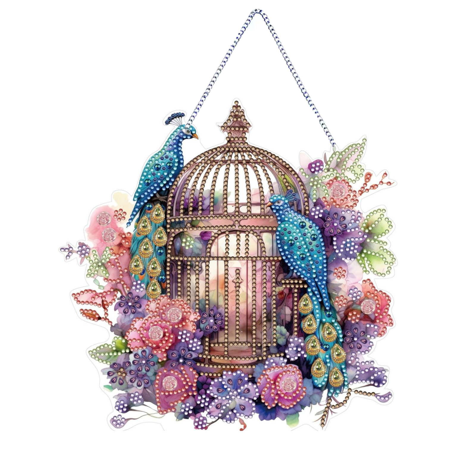 Duo Royal de Paons – Suspension en Broderie Diamant