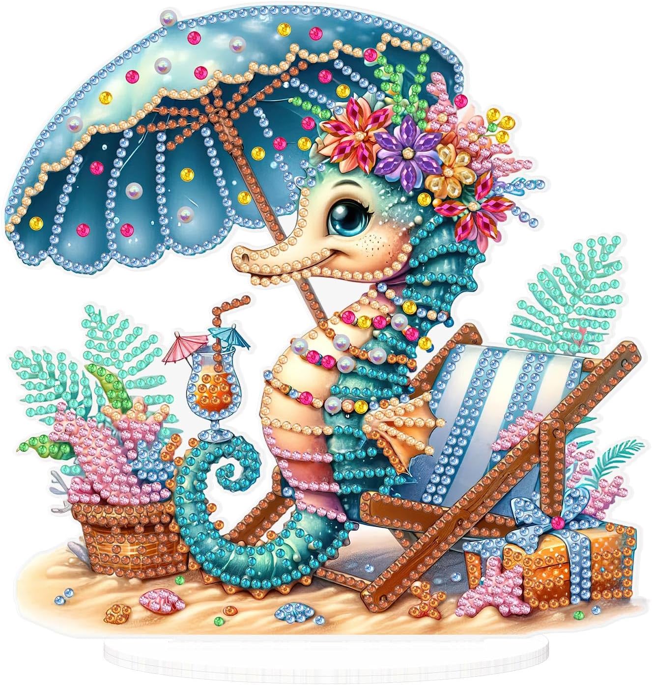 L’hippocampe au parasol – Objet Décoratif sur Pied