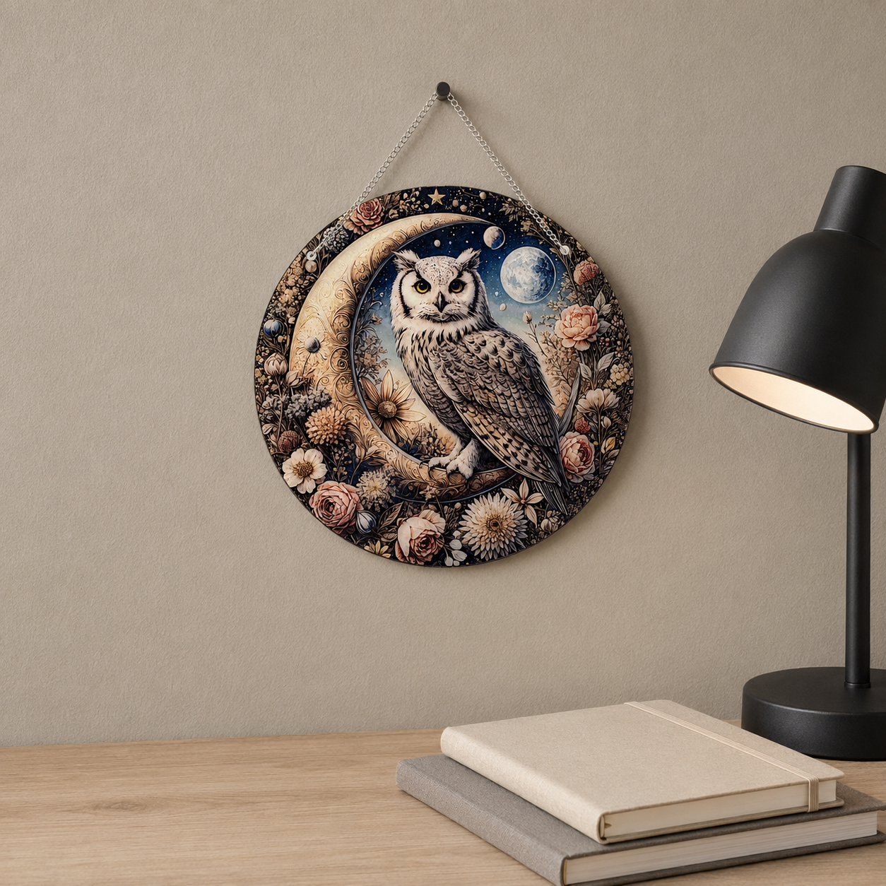 La Chouette Mystique  – Suspension en Broderie Diamant