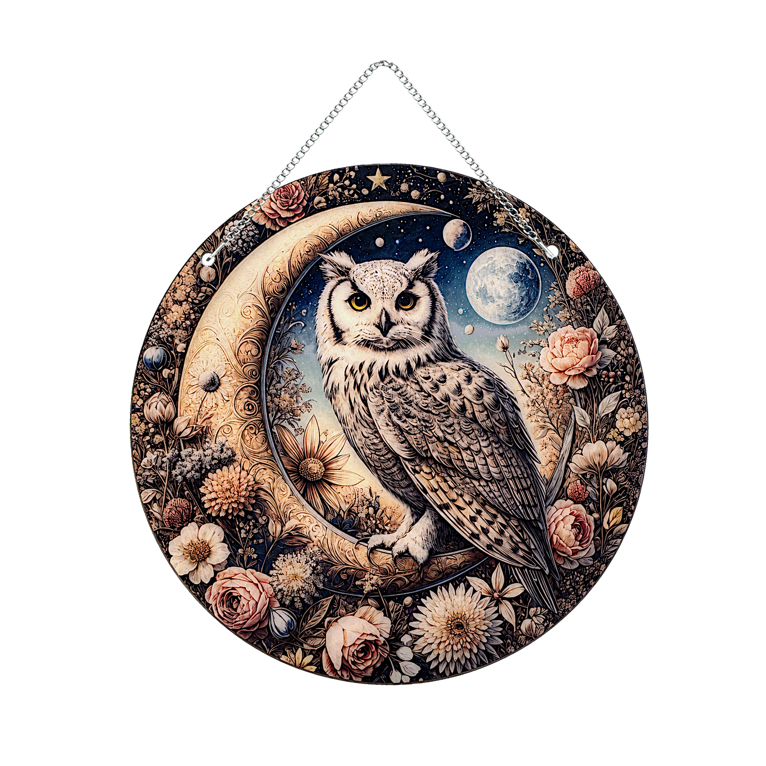 La Chouette Mystique  – Suspension en Broderie Diamant