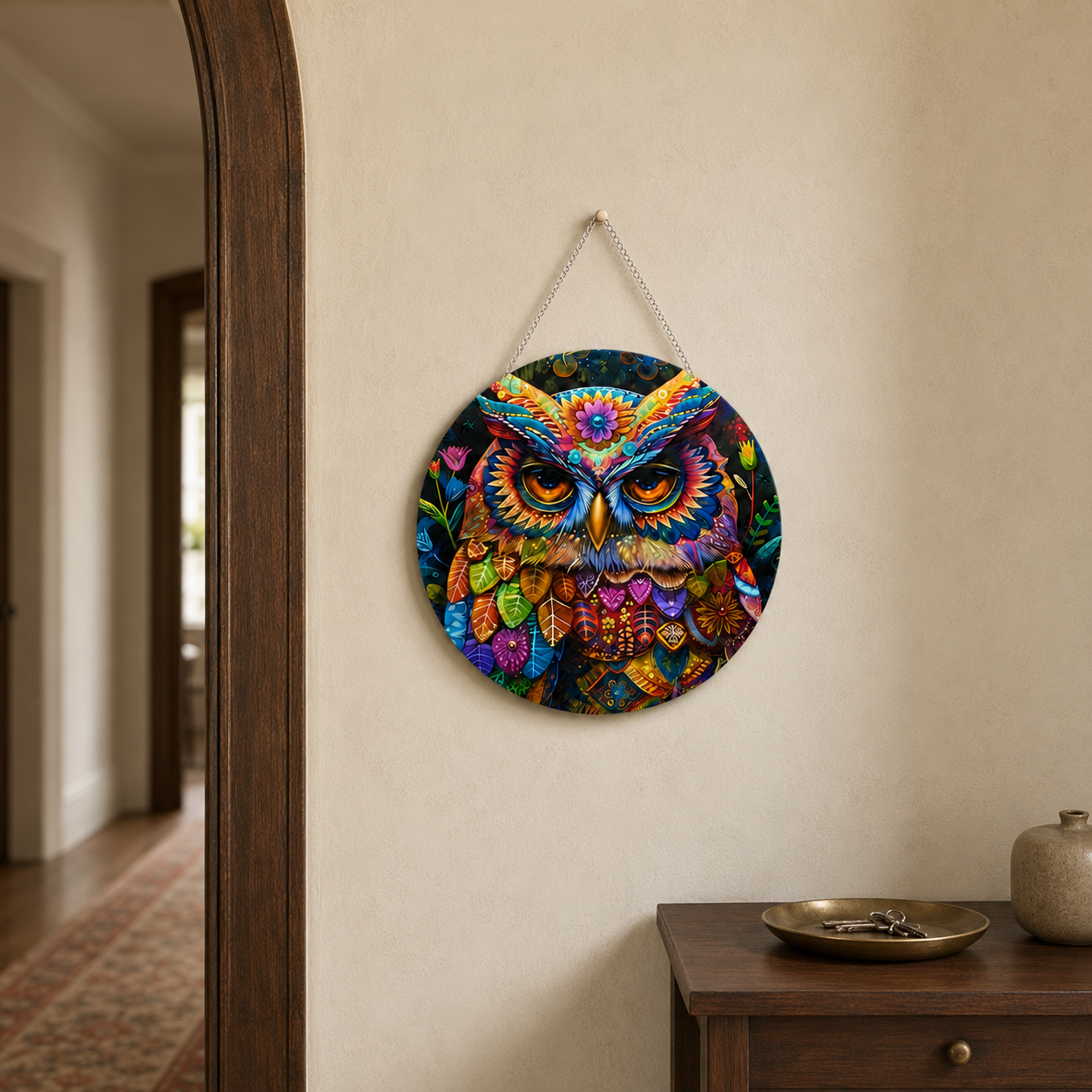 La chouette aux mille couleurs – Suspension en Broderie Diamant