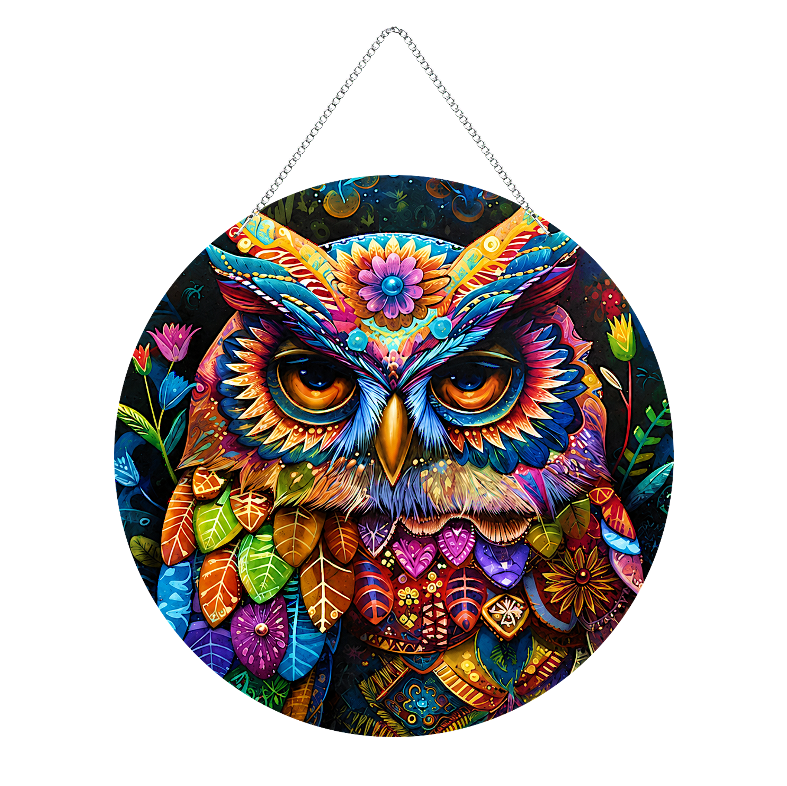 La chouette aux mille couleurs – Suspension en Broderie Diamant