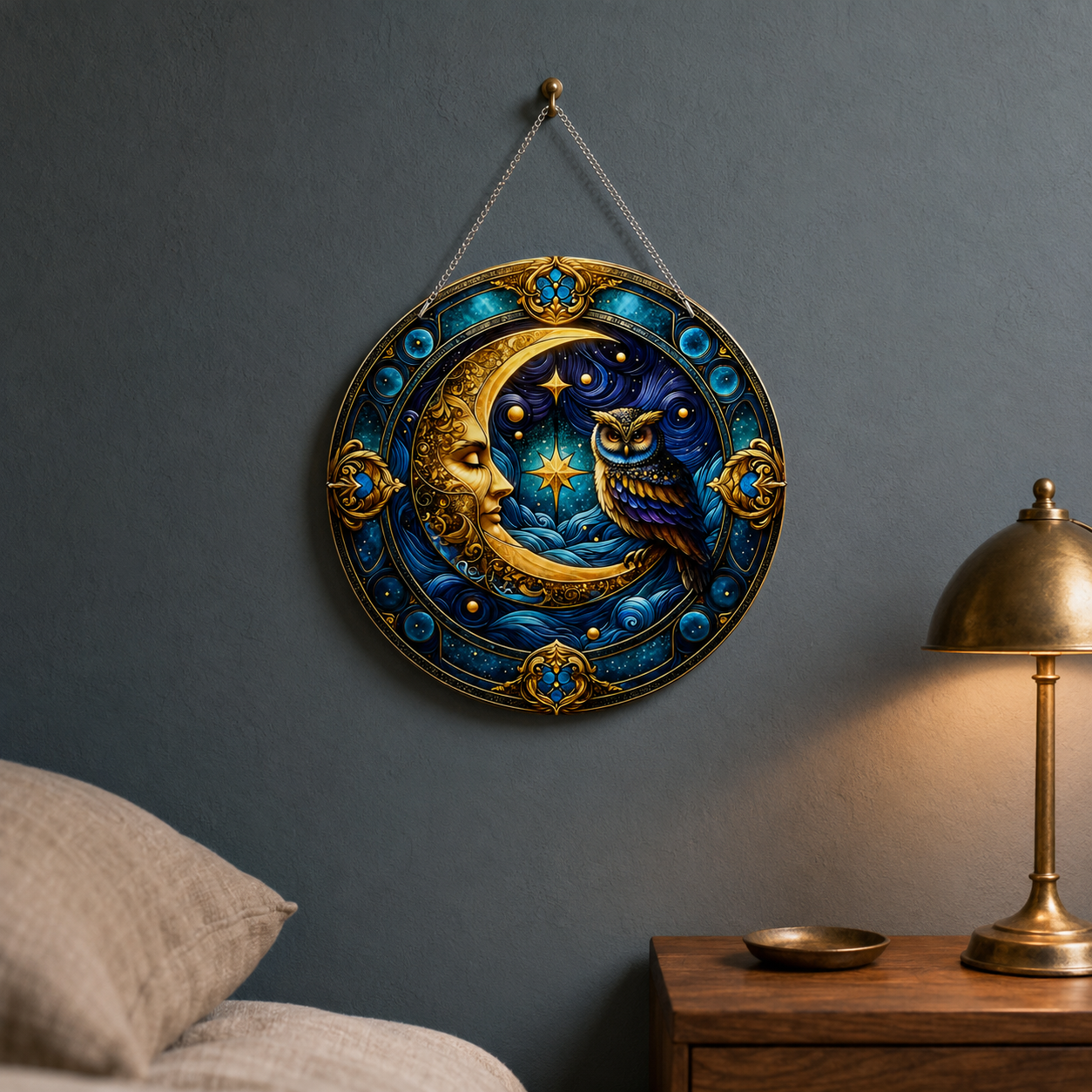 La chouette lunaire – Suspension en Broderie Diamant