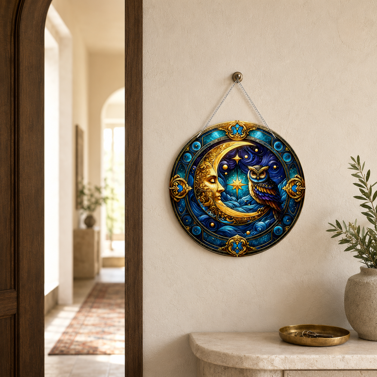 La chouette lunaire – Suspension en Broderie Diamant