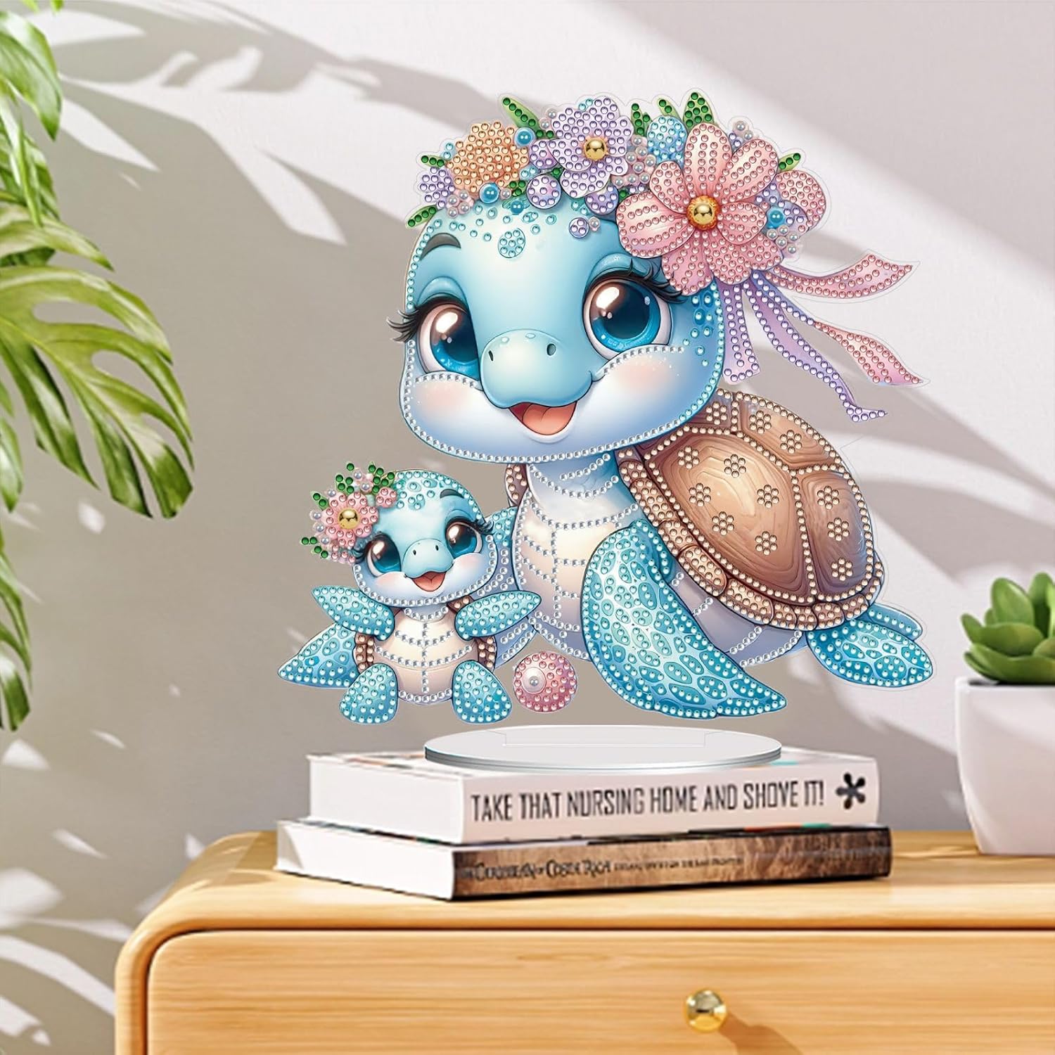 Maman Tortue et son Bébé – Objet Décoratif sur Pied