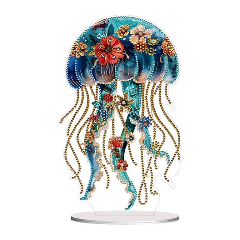 Méduse et Fleurs Aquatiques – Objet Décoratif sur Pied