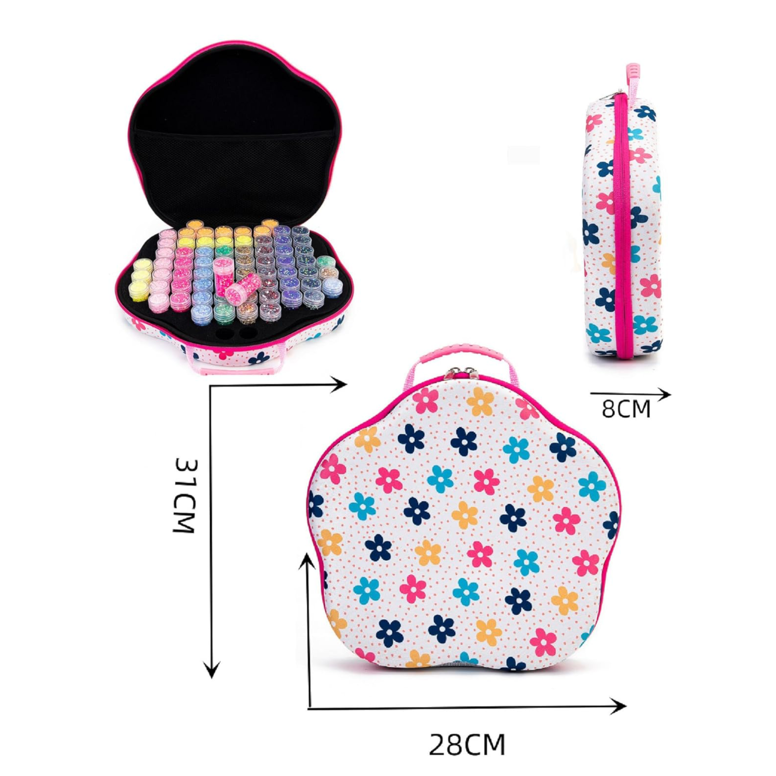 Valise Florale avec 70 Compartiments – Motif Fleurs Arc-en-Ciel