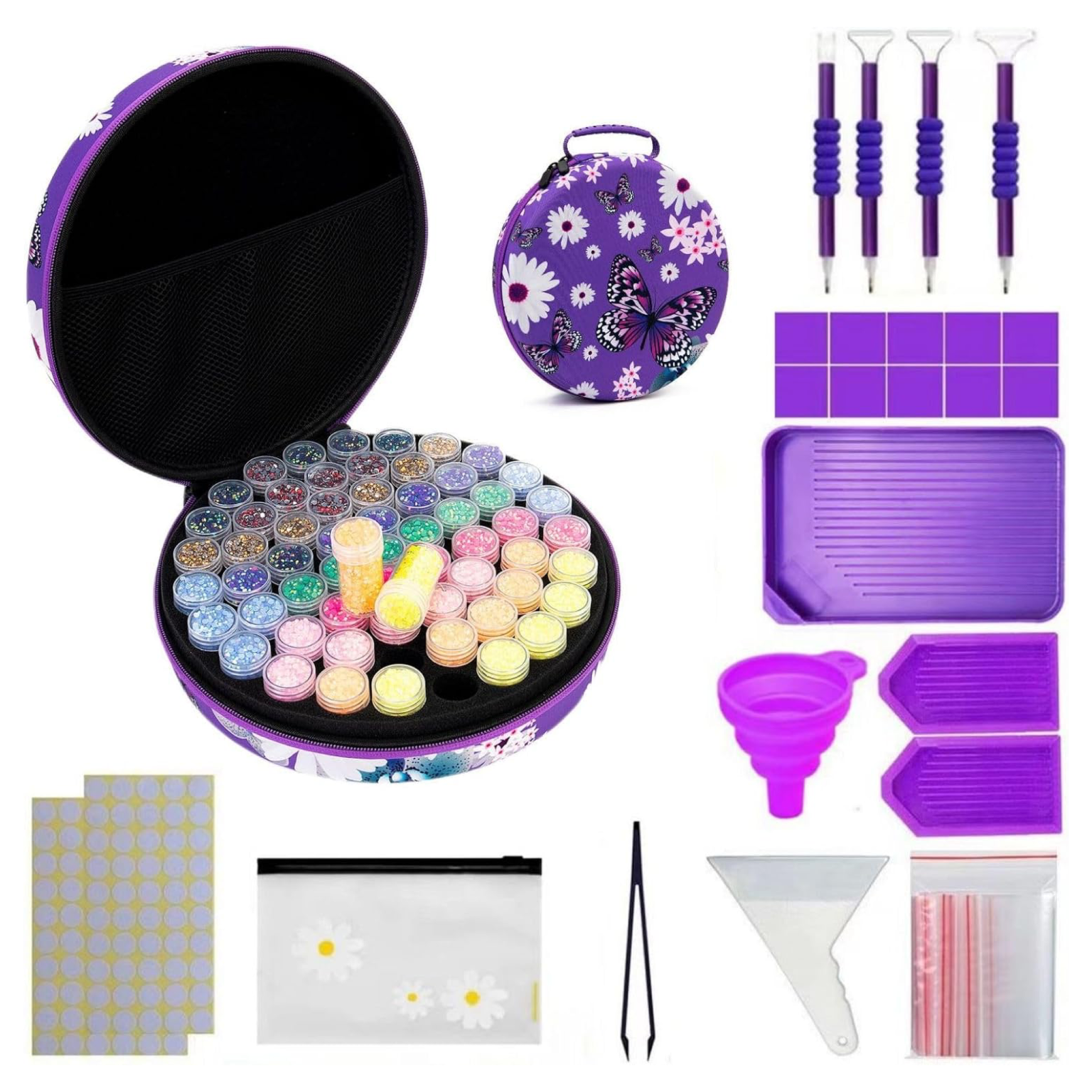 Valise Ronde 60 compartiments – Motif Floral et Papillons violets