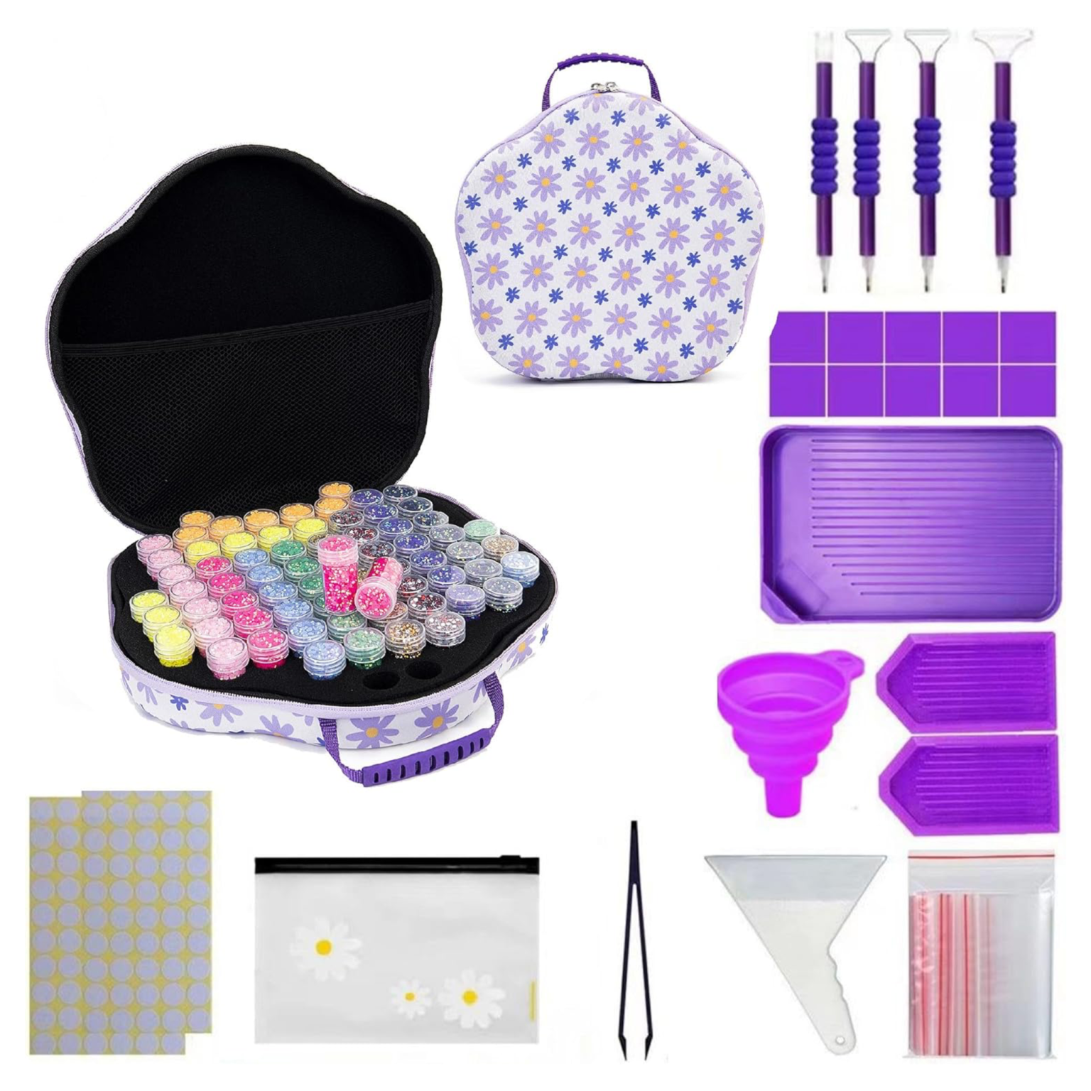 Valise Florale avec 70 Compartiments – Motif Marguerites Violettes