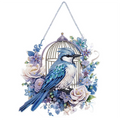 Blauer Vogel und Blumenkäfig – Diamantmalerei zum Aufhängen