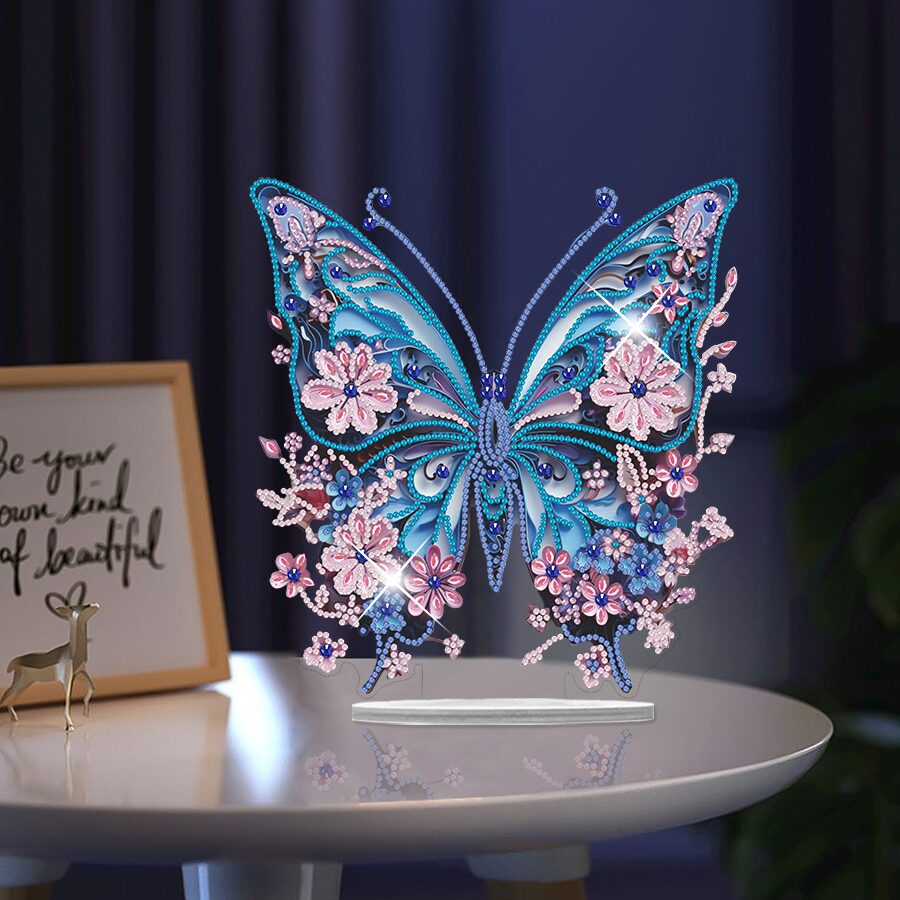 Papillon Bleu Poétique – Objet Décoratif sur Pied
