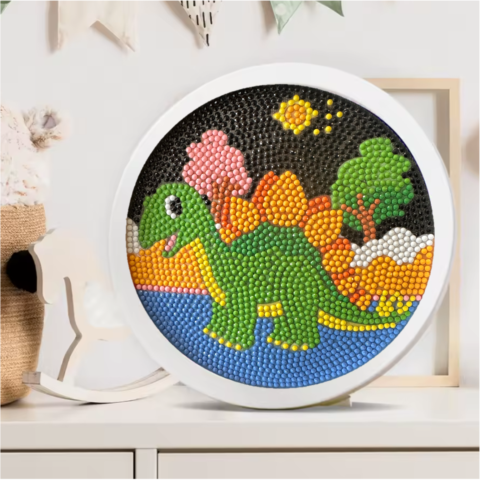 Petit Dino Vert – Mini Cadre avec Pied Support