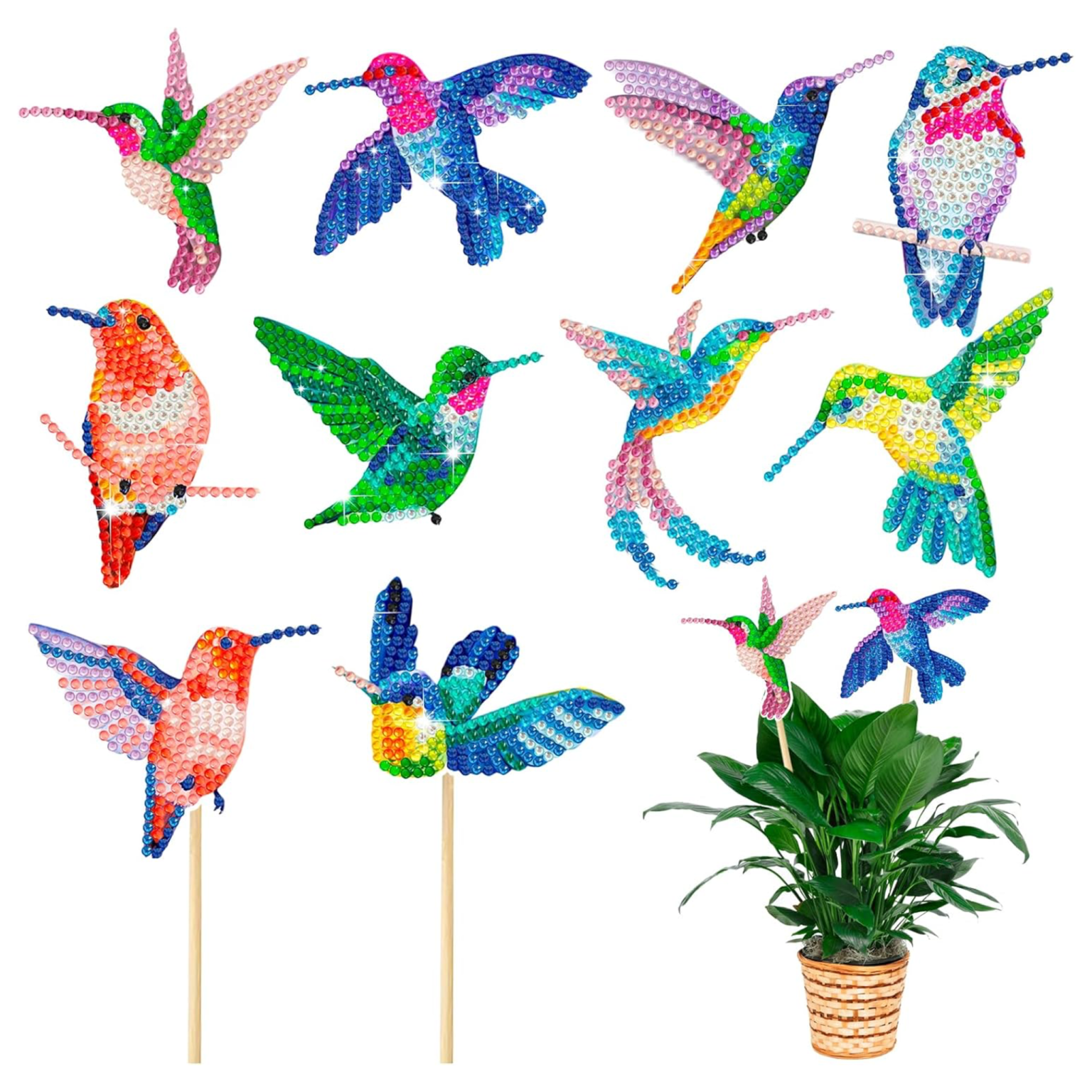 Set de 10 Colibris Multicolores – Ornements pour Plantes