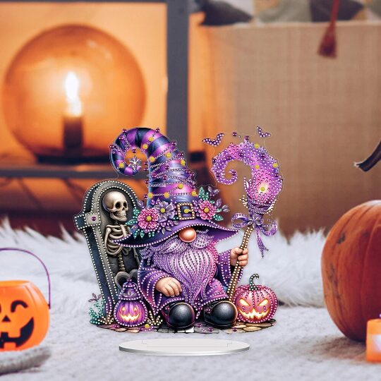Violet Wizard and Luminous Pumpkins – Standing Decorative Item