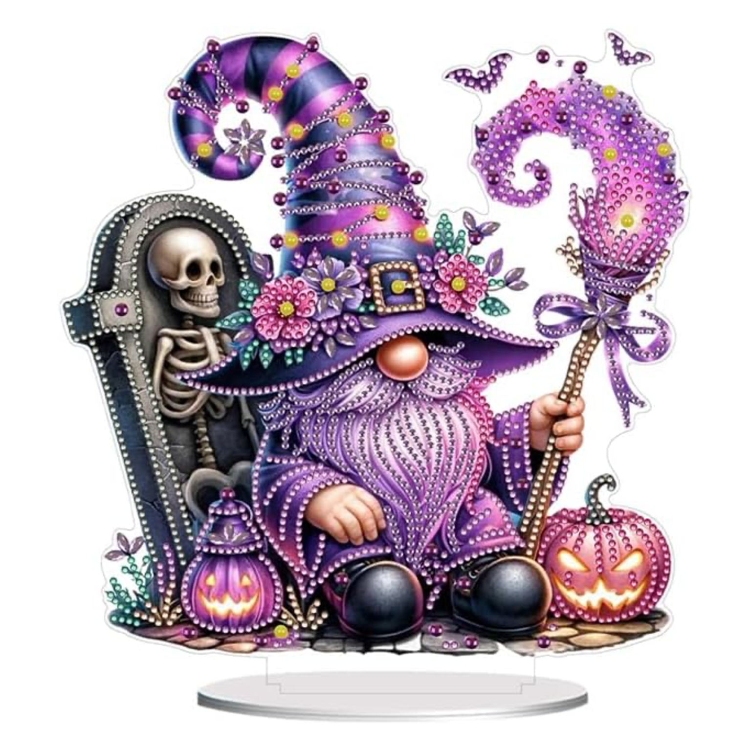 Violet Wizard and Luminous Pumpkins – Standing Decorative Item