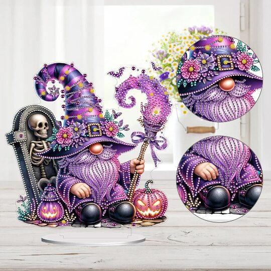 Violet Wizard and Luminous Pumpkins – Standing Decorative Item