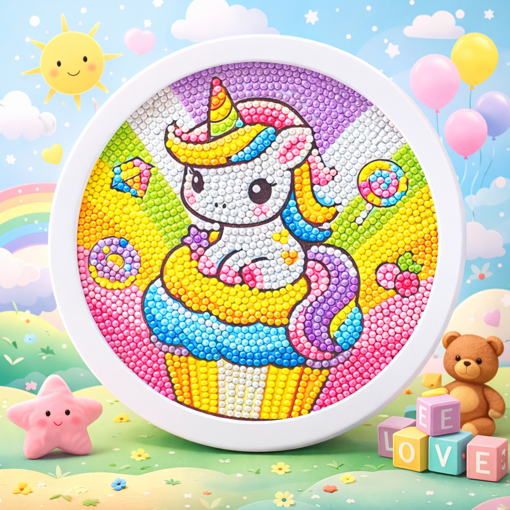 Licorne et cupcake coloré – Mini Cadre avec Pied Support